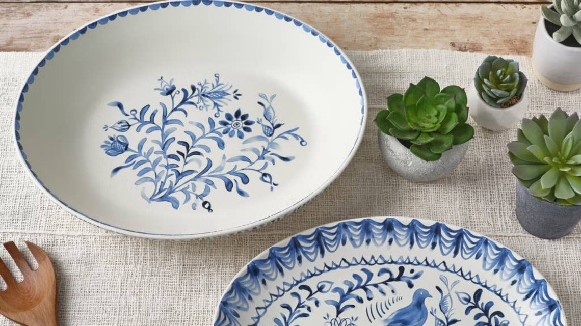 Costco's Gorgeous Blue Stoneware Serve Bowl and Platter Set Looks Like a Vintage Treasure 