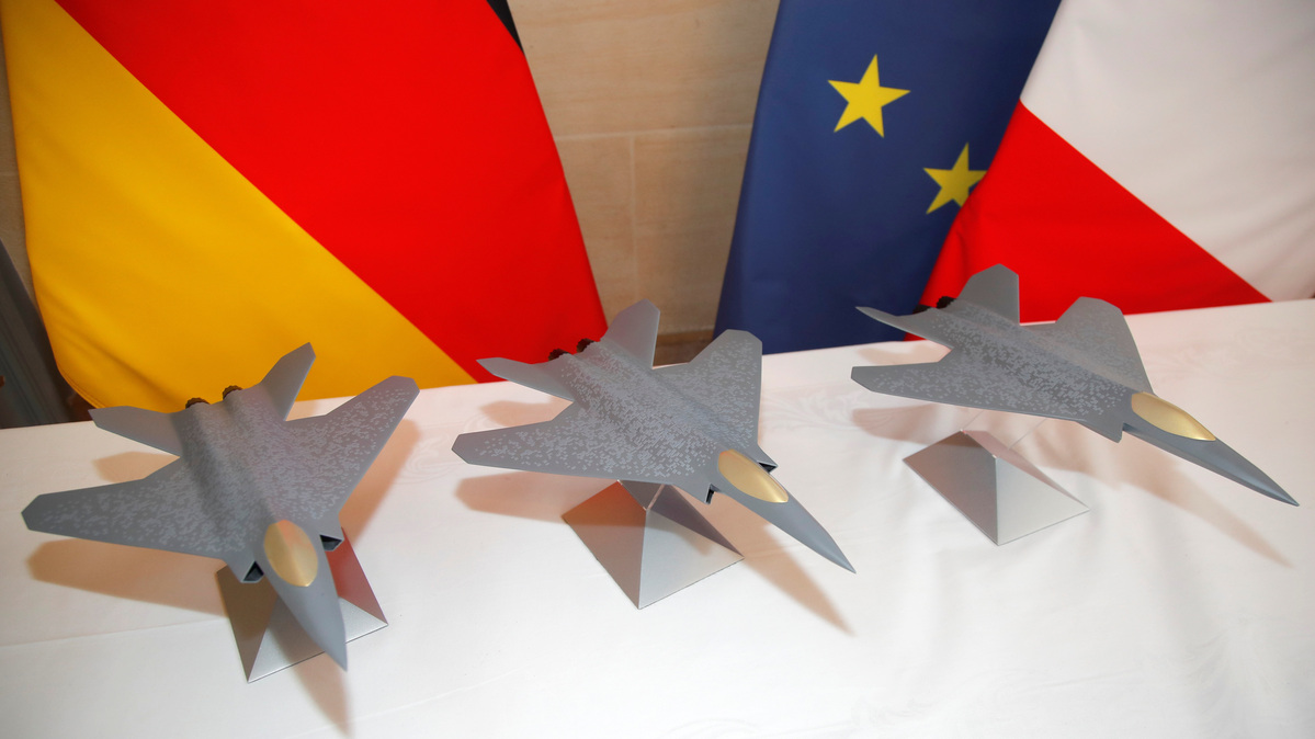 Scale models of the Franco-German-Spanish Future Combat Air System (FCAS / SCAF), Europe's next-generation fighter jet, are seen in Paris, France, February 20, 2020. REUTERS/Charles Platiau