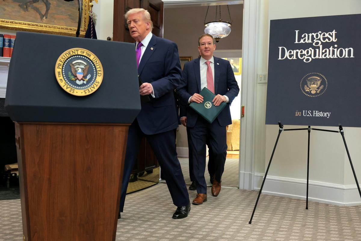  President Donald Trump and U.S. Environmental Protection Agency Administrator Lee Zeldin arrive for a White House event to announce a rollback of the 2009 Endangerment Finding on Feb. 12, 2026. Anna Moneymaker/Getty Images 