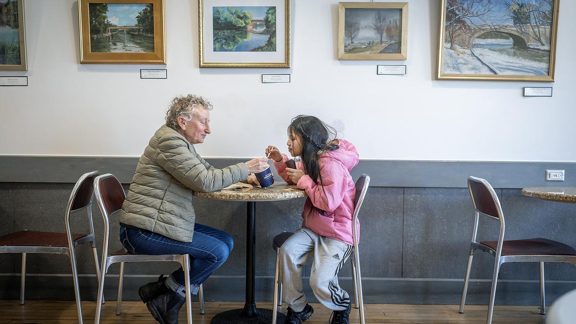 Jody Abramson and Rosmery spend some time at an ice-cream shop on their last school pick-up trip in Minneapolis on Tuesday, March 24, 2026. (Elizabeth Flores/The Minnesota Star Tribune/TNS)
