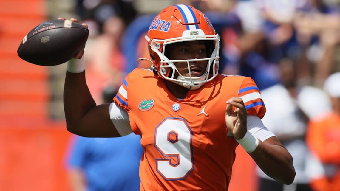  Florida quarterback Tramell Jones Jr. (9) had two touchdown passes in the spring game. | Alan Youngblood/Gainesville Sun / USA TODAY NETWORK via Imagn Images 