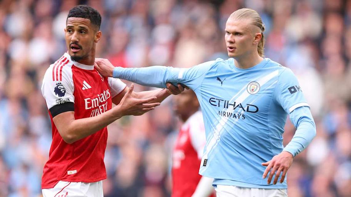  Arsenal and Man City are locked in a battle for the title. | Catherine Ivill/AMA/Getty Images 
