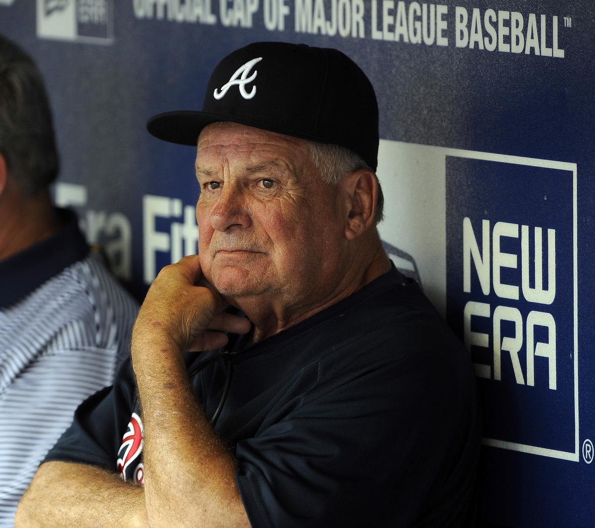 FILE-- The Atlanta Braves manager Bobby Cox, during a game against the New York Mets at Shea Stadium in Queens on Aug. 19, 2009. Cox, a Hall of Famer who led the Atlanta Braves to five National League pennants and a World Series championship and ranks No. 4 for career victories as a manager, died in Marietta, Ga. on May 9, 2026. He was 84. (Barton Silverman/New York Times)