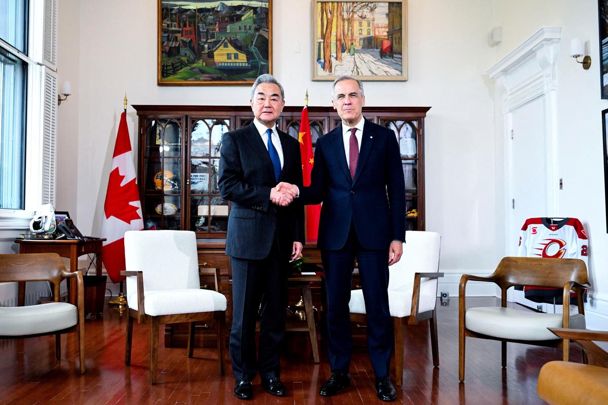Canadian Prime Minister Mark Carney meets with Foreign Minister of China Wang Yi at his office in Ottawa, Canada, May 29, 2026. Spencer Colby/Pool via REUTERS