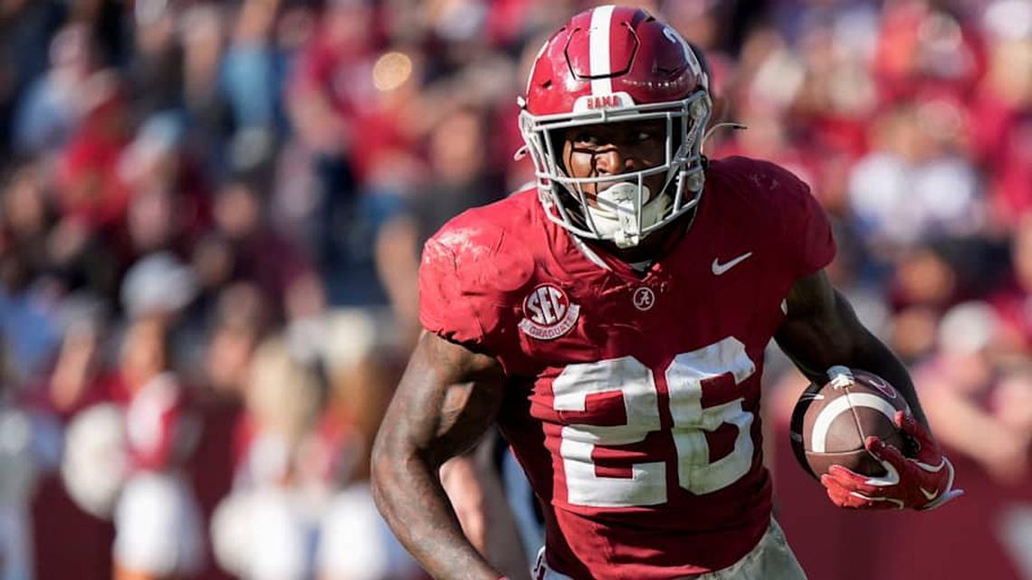  Nov 22, 2025; Tuscaloosa, Alabama, USA; Alabama running back Jam Miller (26) runs the ball against Eastern Illinois at Saban Field at Bryant-Denny Stadium. Mandatory Credit: Gary Cosby Jr.-Imagn Images | Gary Cosby Jr. / USA TODAY NETWORK via Imagn Images 