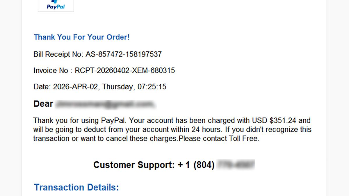 A screenshot of a fake invoice sent to Jim Rossman. (Jim Rossman/TNS)