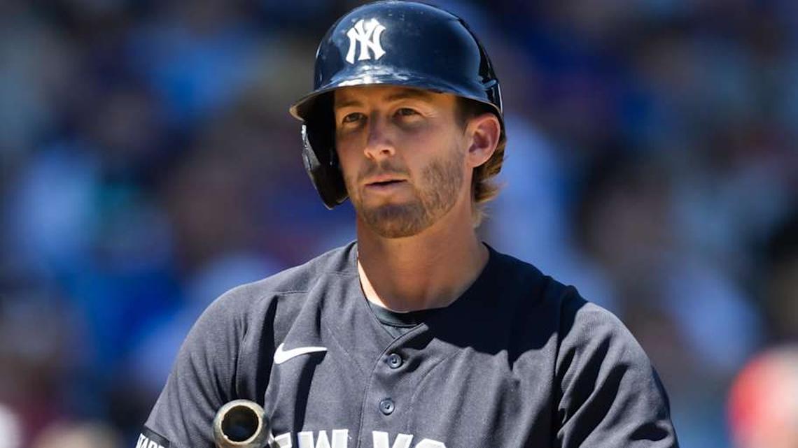  Mar 24, 2026; Mesa, Arizona, USA; New York Yankees third baseman Ryan McMahon against the Chicago Cubs during spring training at Sloan Park. | Mark J. Rebilas-Imagn Images 