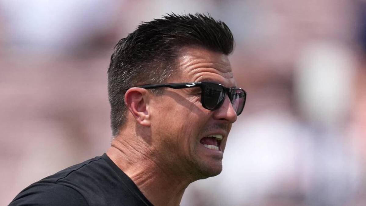  May 2, 2026; Pasadena, CA, USA; UCLA Bruins coach Bob Chesney reacts during the spring game at Rose Bowl. Mandatory Credit: Kirby Lee-Imagn Images | Kirby Lee-Imagn Images 