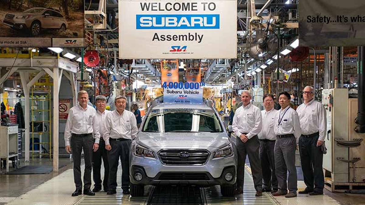  On Monday, April 22 a silver 2019 Outback celebrated the production of four million Subaru at Subaru of Indiana, the only Subaru production plant outside Japan.