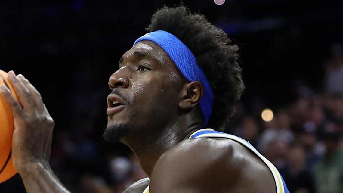 Mar 22, 2026; Philadelphia, PA, USA; UCLA Bruins forward Eric Dailey Jr. (3) shoots the ball against the UConn Huskies in the second half during a second round game of the men's 2026 NCAA Tournament at Xfinity Mobile Arena. Mandatory Credit: Bill Streicher-Imagn Images | Bill Streicher-Imagn Images 
