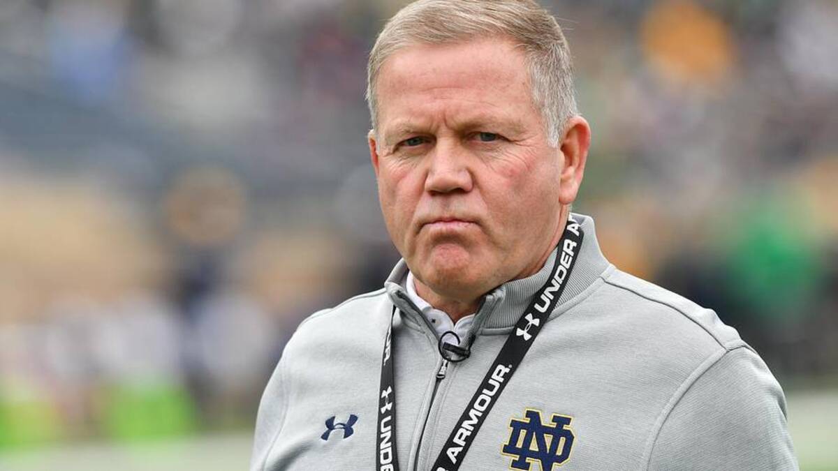  Apr 21, 2018; Notre Dame, IN, USA; Notre Dame Fighting Irish head coach Brian Kelly walks to the locker room before the of the Blue-Gold Game at Notre Dame Stadium. | IMAGN IMAGES via Reuters Connect 