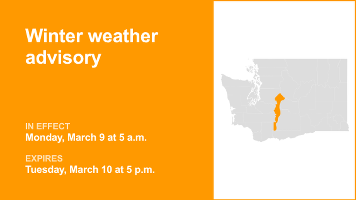 UPDATE: Winter weather advisory affecting Eastern Cascades until Tuesday morning 