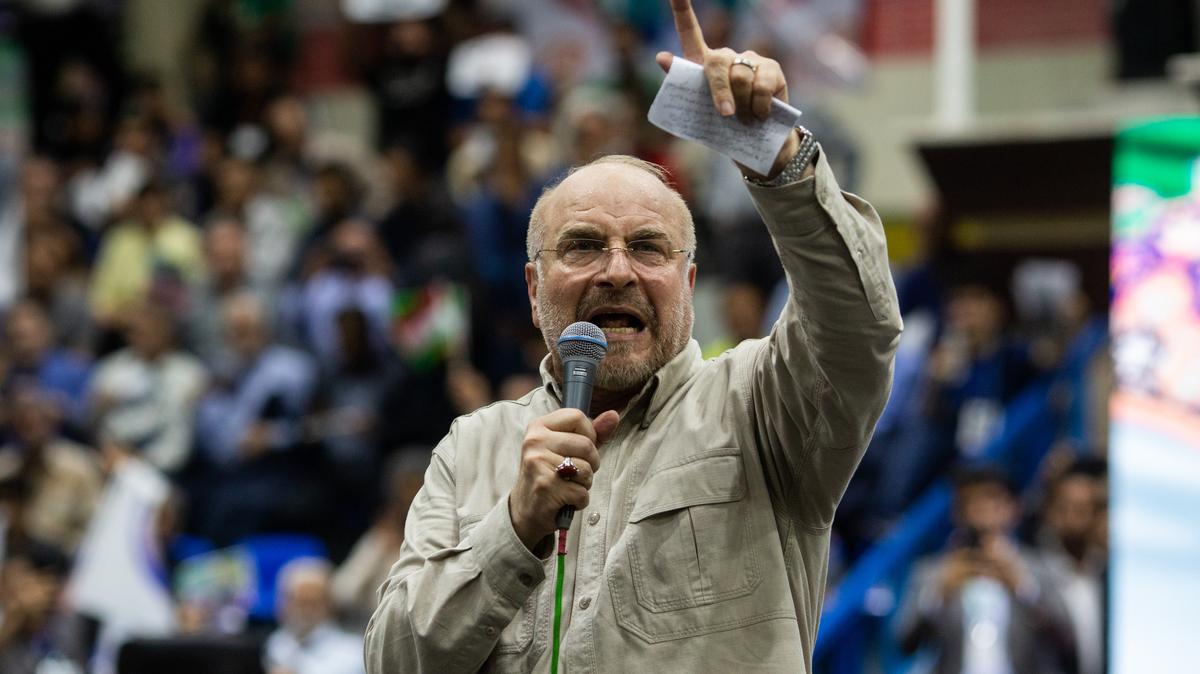 Mohammad Bagher Ghalibaf at a campaign event on June 26, 2024, in Tehran, Iran. The speaker of the Iranian Parliament, Ghalibaf is also a former general in the Revolutionary Guard and the lead negotiator with the United States in Pakistan.