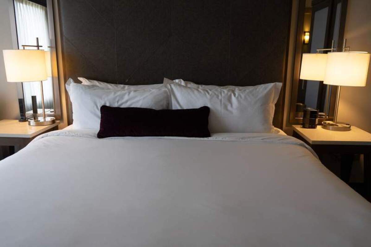  My guest room featured a calm, modern aesthetic and incredibly plush bedding. Photo credit: Mary Beth Skylis 