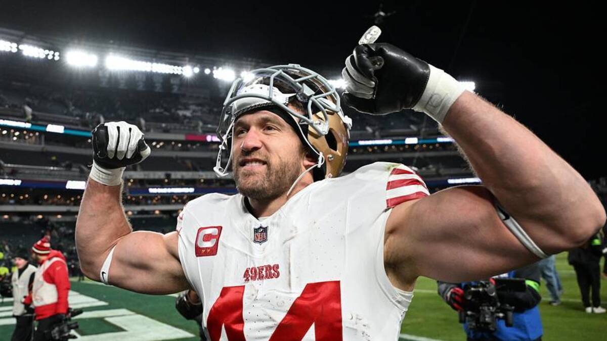  Jan 11, 2026; Philadelphia, PA, USA; San Francisco 49ers fullback Kyle Juszczyk (44) leaves the field after an NFC Wild Card Round game against the Philadelphia Eagles at Lincoln Financial Field. Mandatory Credit: Eric Hartline-Imagn Images | Eric Hartline-Imagn Images 