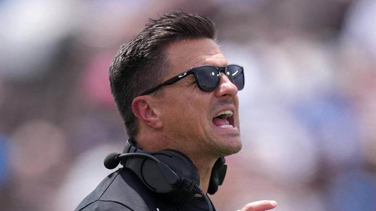  May 2, 2026; Pasadena, CA, USA; UCLA Bruins coach Bob Chesney reacts during the spring game at Rose Bowl. Mandatory Credit: Kirby Lee-Imagn Images | Kirby Lee-Imagn Images 