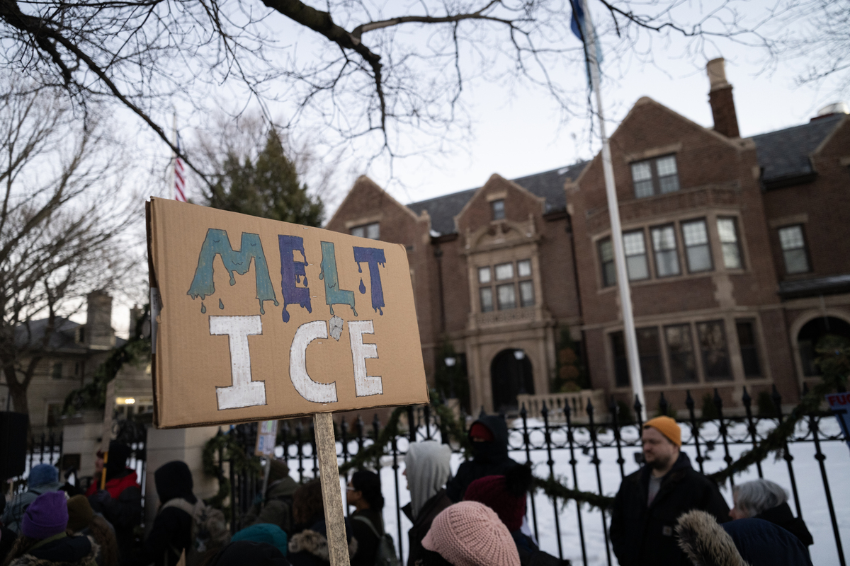  People demonstrate outside the Minnesota Governor’s Residence on February 6, 2026 in St. Paul, Minnesota. 