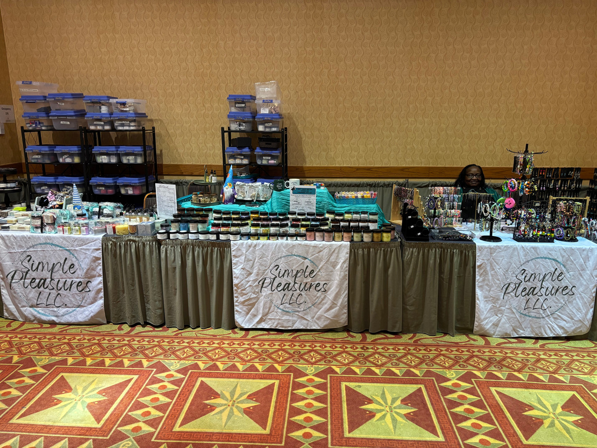 Sheila Carter sat at the table representing Simple Pleasures with three tables worth of products at the Juneteenth Community Celebration on Saturday, June 20.