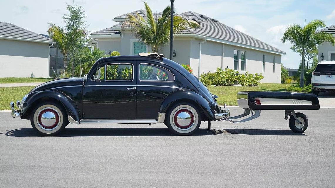 1957 Volkswagen Beetle For Sale In Stunning Black Over Red, With Matching Trailer Listed At $... 