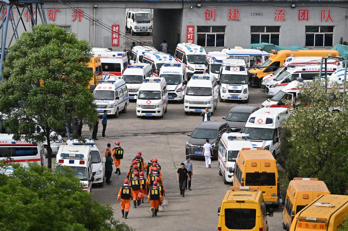 Rescuers work at the site following a gas explosion at Liushenyu coal mine in Qinyuan county, Shanxi province, China May 23, 2026. cnsphoto via REUTERS