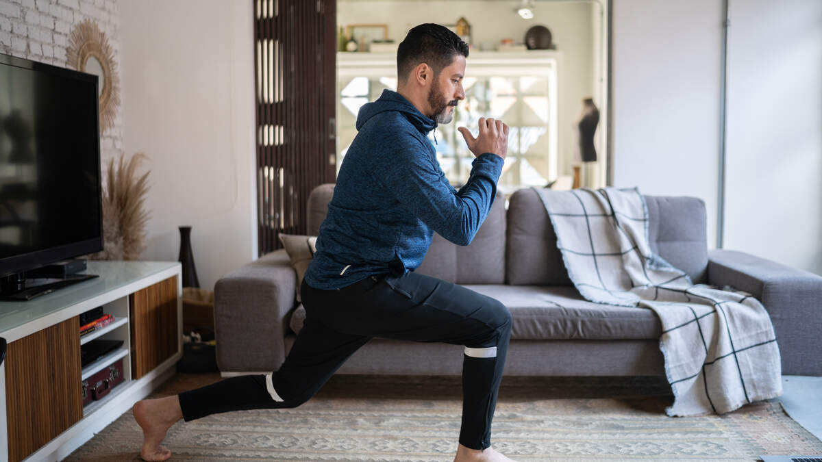 To do a reverse lunge, step back with one foot and lower your body until your front thigh is parallel to the floor and your rear knee nearly touches the floor. Keep your torso upright. Step forward to return to the starting position. Holding a dumbbell or other weight can help build muscle.