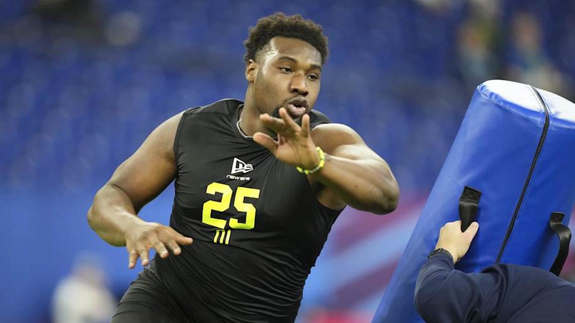  Feb 26, 2026; Indianapolis, IN, USA; Southeastern Louisiana defensive lineman Kaleb Proctor (DL25) during the NFL Scouting Combine at Lucas Oil Stadium. Mandatory Credit: Kirby Lee-Imagn Images | Kirby Lee-Imagn Images 