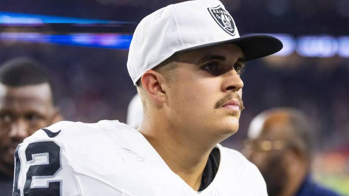  Aug 23, 2025; Glendale, Arizona, USA; Las Vegas Raiders quarterback Aidan O'Connell (12) against the Arizona Cardinals during a preseason NFL game at State Farm Stadium. Mandatory Credit: Mark J. Rebilas-Imagn Images | Mark J. Rebilas-Imagn Images 