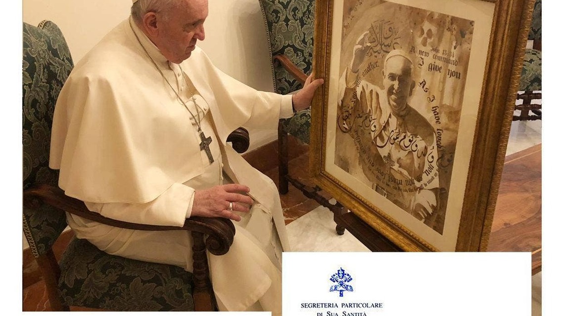 Pope Francis Portrait Painted Entirely With Coffee Was Presented at the Vatican 