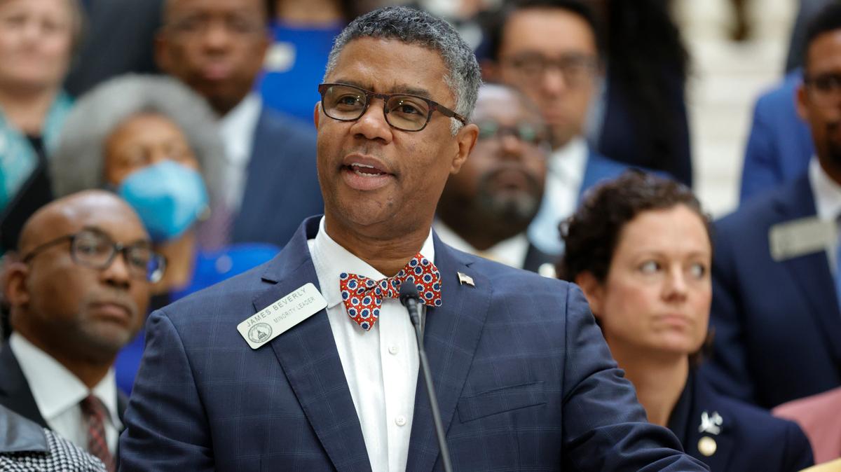 Georgia House Minority Leader Rep. James Beverly, D-Macon, delivers a response to the State of the State of Georgia Gov. Brian Kemp at state Capitol on Wednesday, Jan. 25, 2023 in Atlanta. (AP Photo/Alex Slitz)