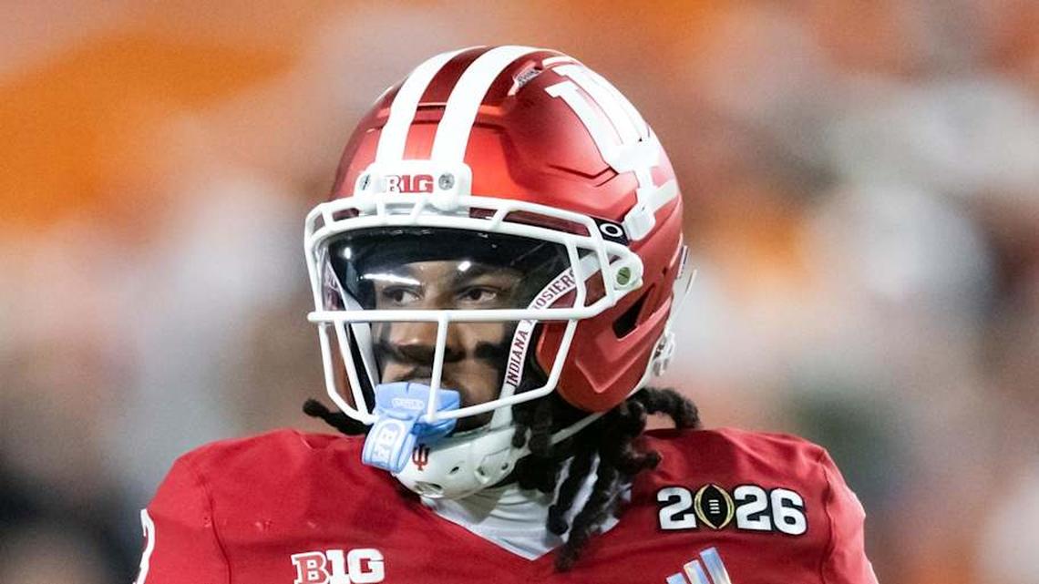  Jan 19, 2026; Miami Gardens, FL, USA; Indiana Hoosiers wide receiver Omar Cooper Jr. (3) against the Miami Hurricanes in the College Football Playoff National Championship game at Hard Rock Stadium. Mandatory Credit: Mark J. Rebilas-Imagn Images | Mark J. Rebilas-Imagn Images 