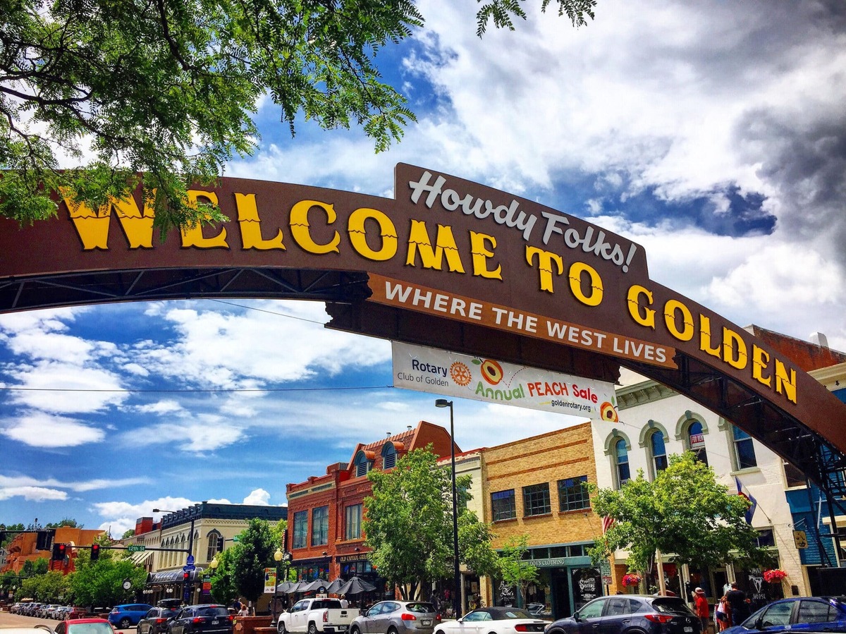  The small town of Golden welcomes visitors with a "Howdy Folks" on a sign stretched across their Main Street. Photo credit: Visit Golden 