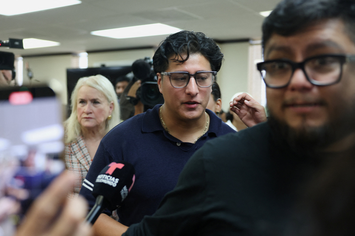 Ronaldo Salgado, son of Mexican motorist Lorenzo Salgado Araujo, who was fatally shot by an ICE agent, reacts on the day of a press conference, in Houston, Texas, U.S., July 8, 2026.  REUTERS/Antranik Tavitian