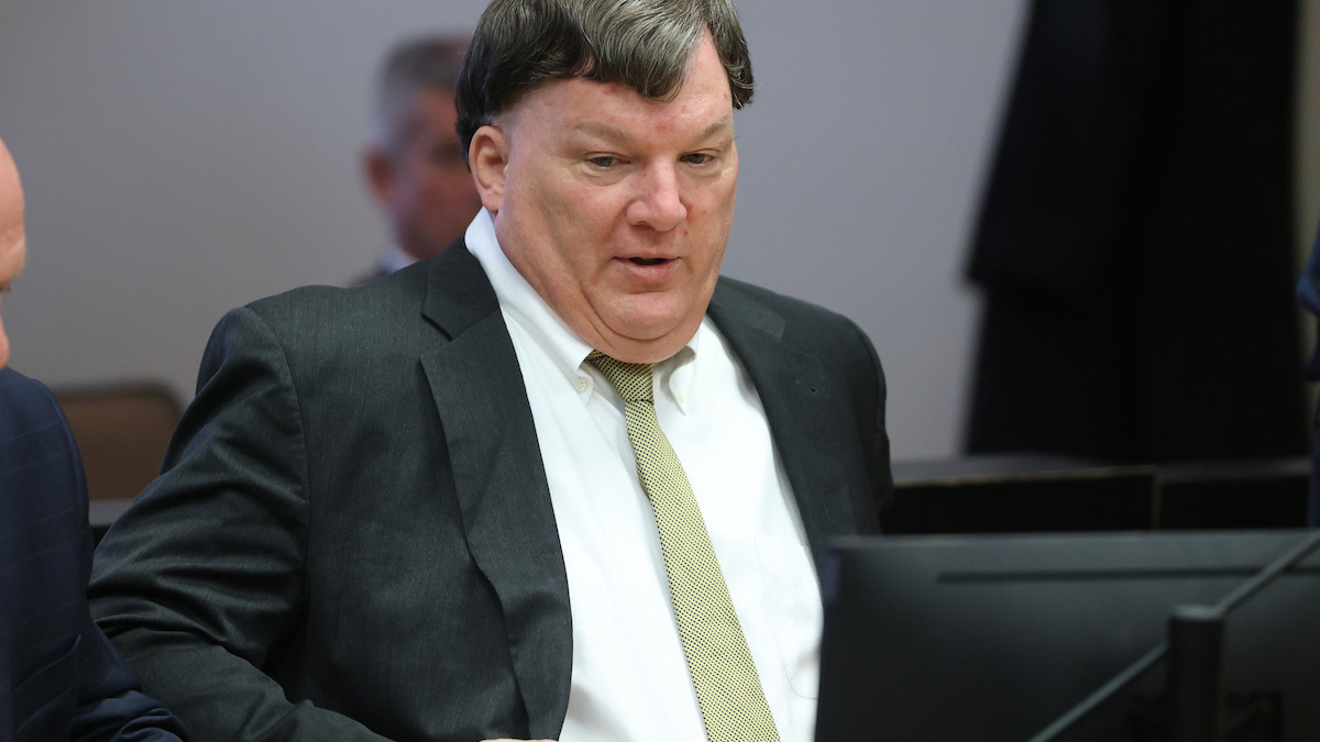 RIVERHEAD, NEW YORK - APRIL 15: Alleged serial killer Rex Heuermann, is seated in Judge Tim Mazzei's courtroom where frye hearings were set to continue on April 15, 2025 in Riverhead, New York. The 61-year-old has pleaded not guilty to murder charges in the deaths of seven women between 1993 and 2011.  (Photo by James Carbone-Pool/Getty Images).