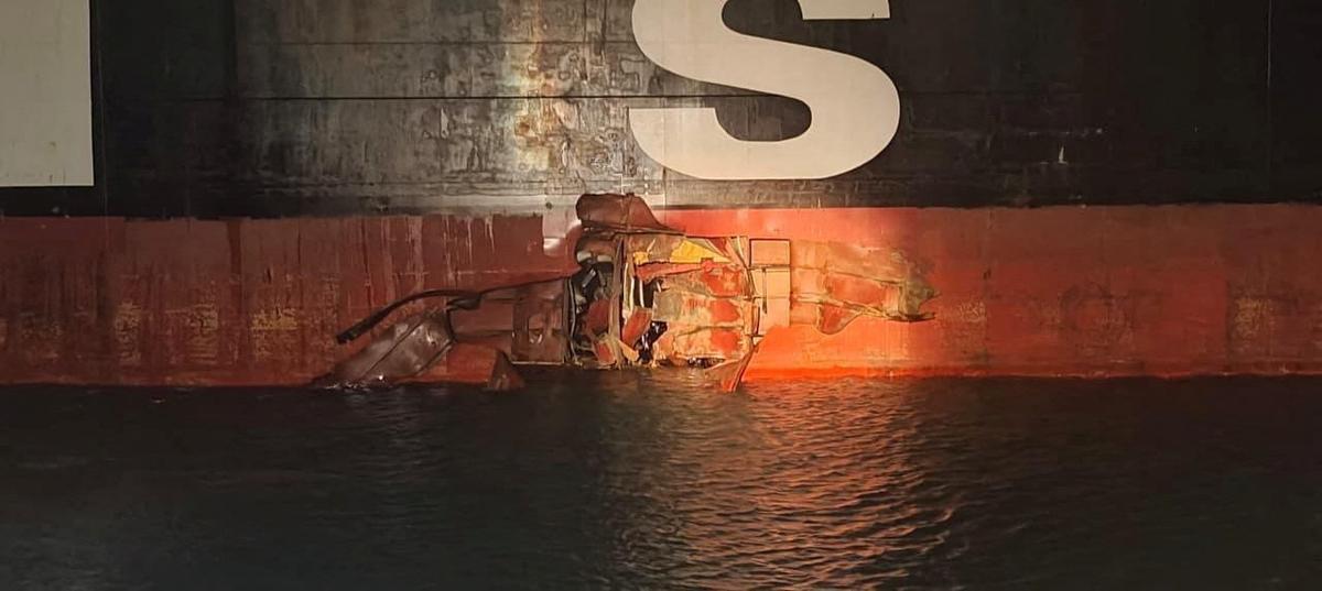 Damage on the Sariska V vessel in the Persian Gulf after MSC, the world's largest shipping group, said the vessel was struck by two projectiles in Iraq's Umm Qasr port, in this handout image released June 2, 2026. IRAQI PORTS COMPANY MEDIA/Handout via REUTERS.
