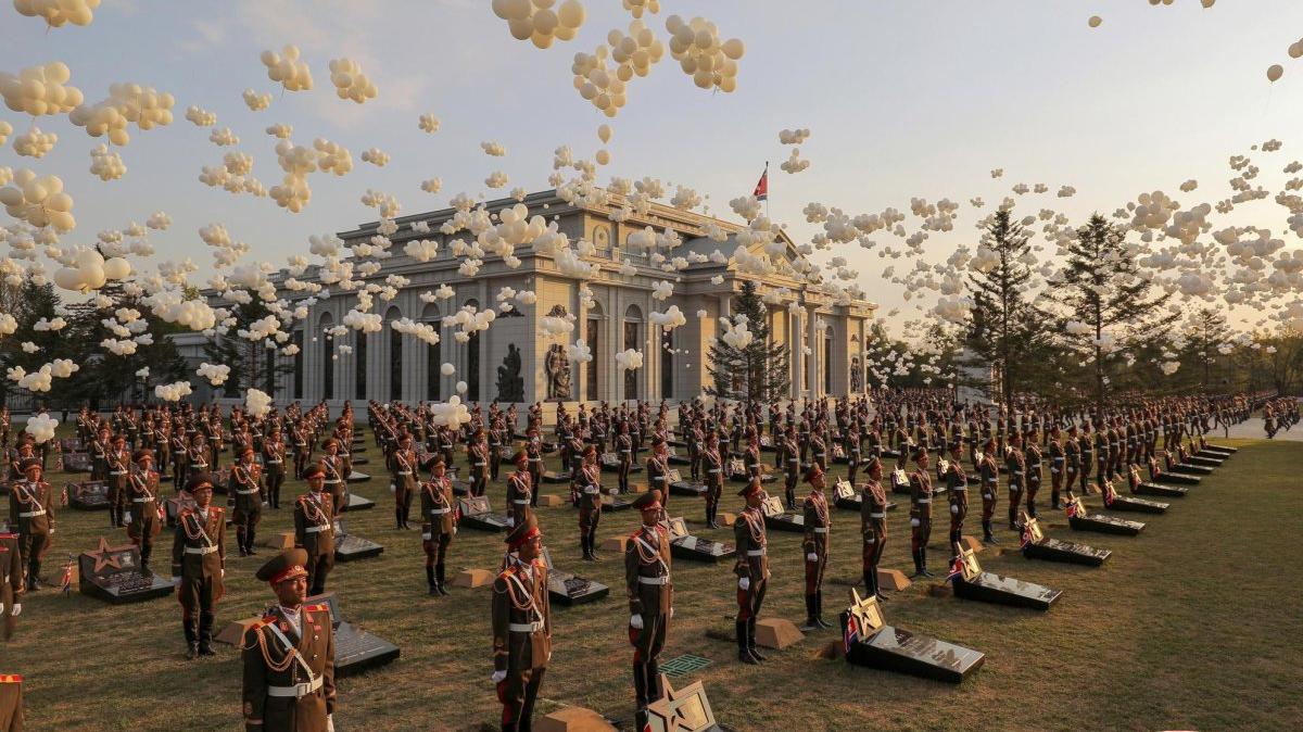 North Korea held an inauguration ceremony for a memorial in Pyongyang to honor North Korean troops killed in Ukraine, state media reported Monday. In this photo, white balloons are released as a tribute to the fallen soldiers. Photo by KCNA/EPA