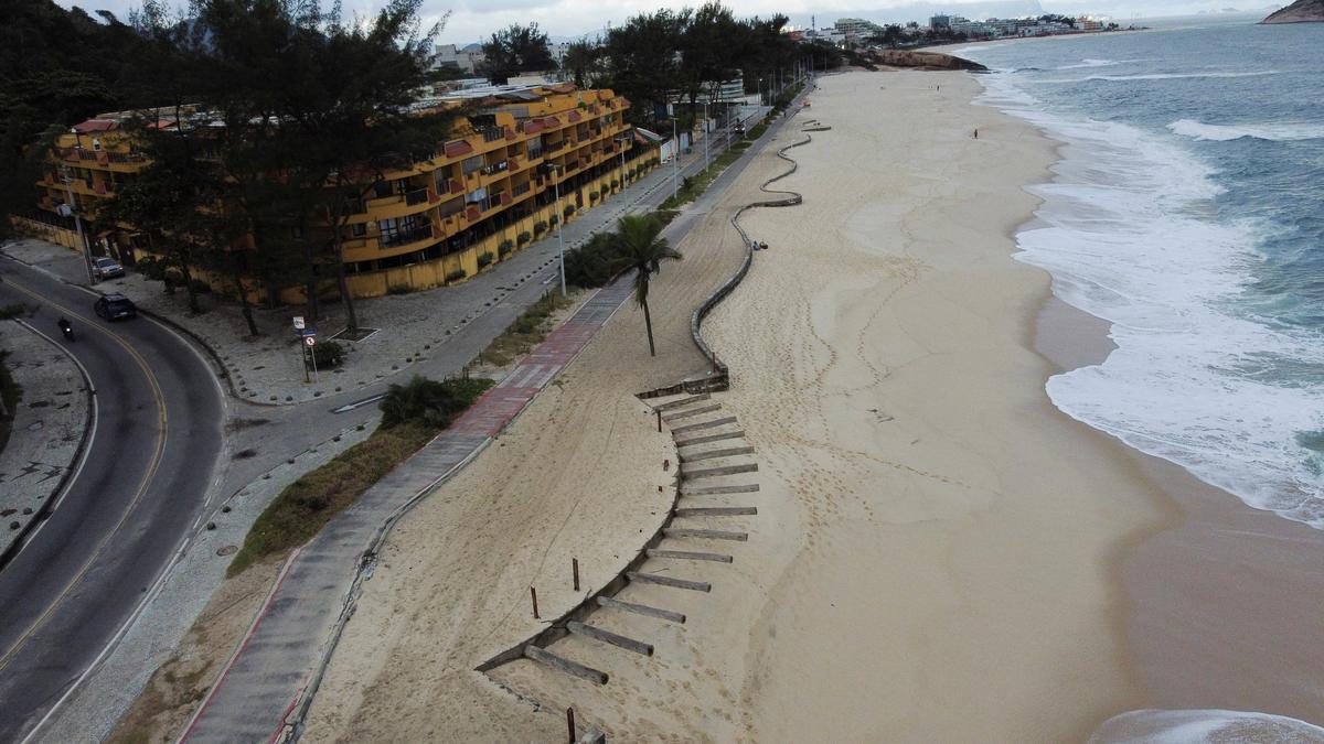 A drone view shows the damage caused to the Macumba Beach promenade by the May 22 storm surge in Recreio dos Bandeirantes, Rio de Janeiro, Brazil, June 2, 2026. REUTERS/Tita Barros