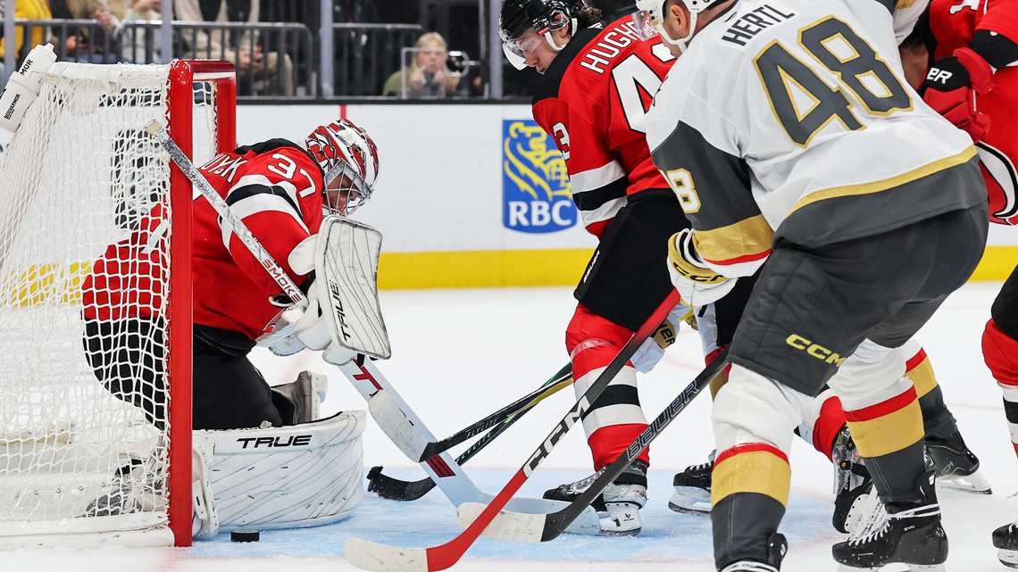 Golden Knights downed by Devils, Hellebuyck in Nevada Day matinee