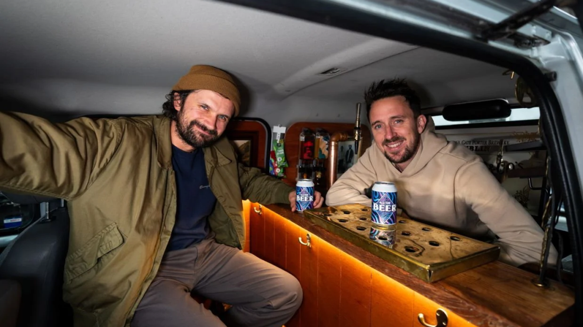YouTubers Ethan Smale and Jack Joy transformed their van into a pub. (All the Gear via SWNS). 