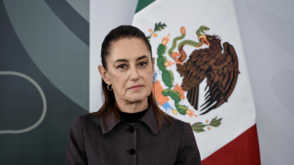 Mexico's President Claudia Sheinbaum looks on during her daily press conference at the Women's Oncology Hospital in Mexico City on March 9, 2026. (Yuri Cortez/AFP/Getty Images/TNS)