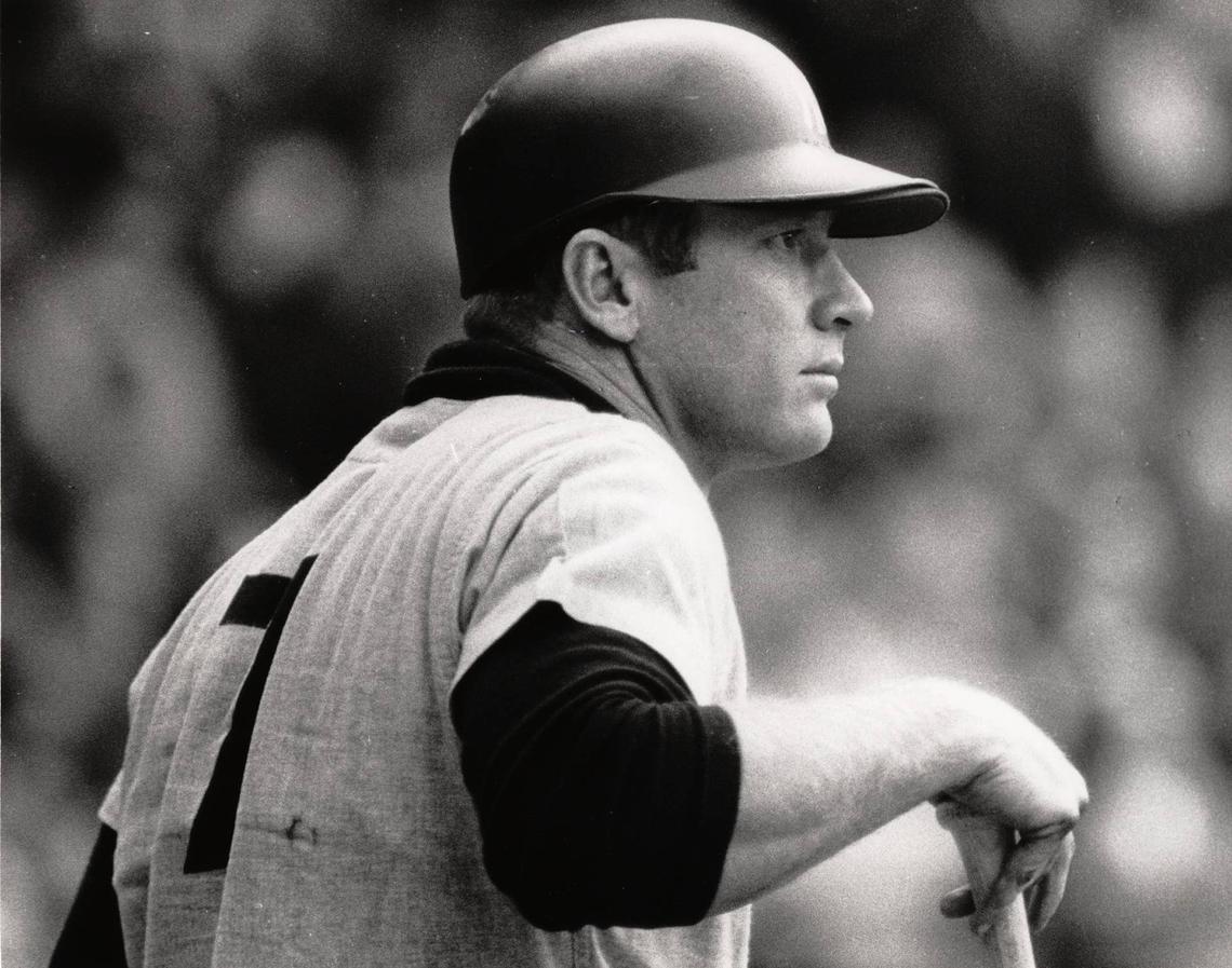  New York Yankees star Mickey Mantle waits on deck. Malcolm Emmons-USA TODAY Sports via Imagn Images