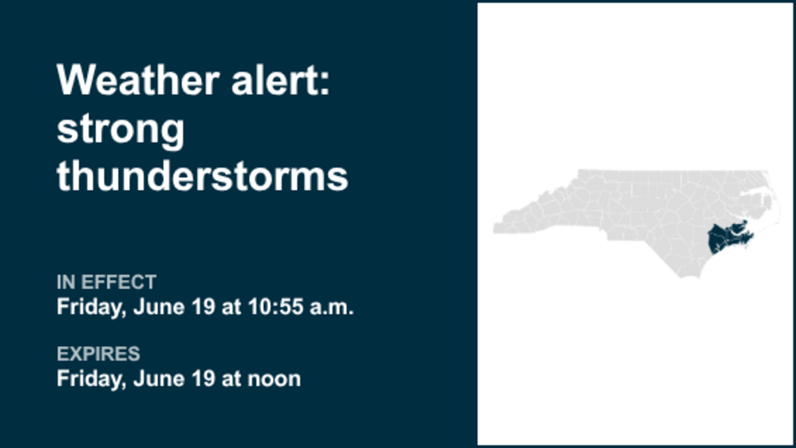 UPDATE: Weather alert for strong thunderstorms in East Carteret and Pamlico County Friday midday 