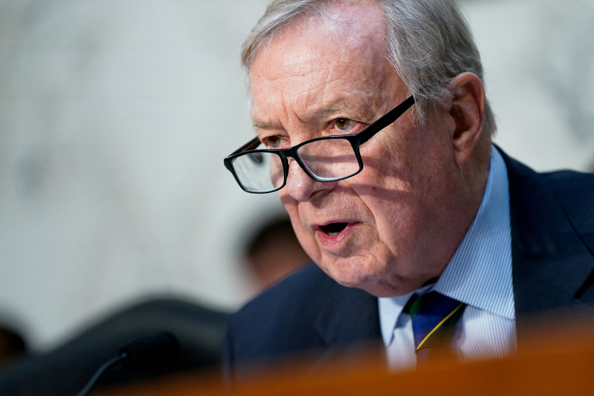 FILE PHOTO: U.S. Senator Dick Durbin (D-IL) speaks during a U.S. Senate Judiciary Privacy, Technology, and the Law Subcommittee hearing on oversight of telecommunications carriers in the wake of the January 6, 2021 attack on the U.S. Capitol, on Capitol Hill in Washington, D.C., U.S., February 10, 2026. REUTERS/Elizabeth Frantz/File Photo