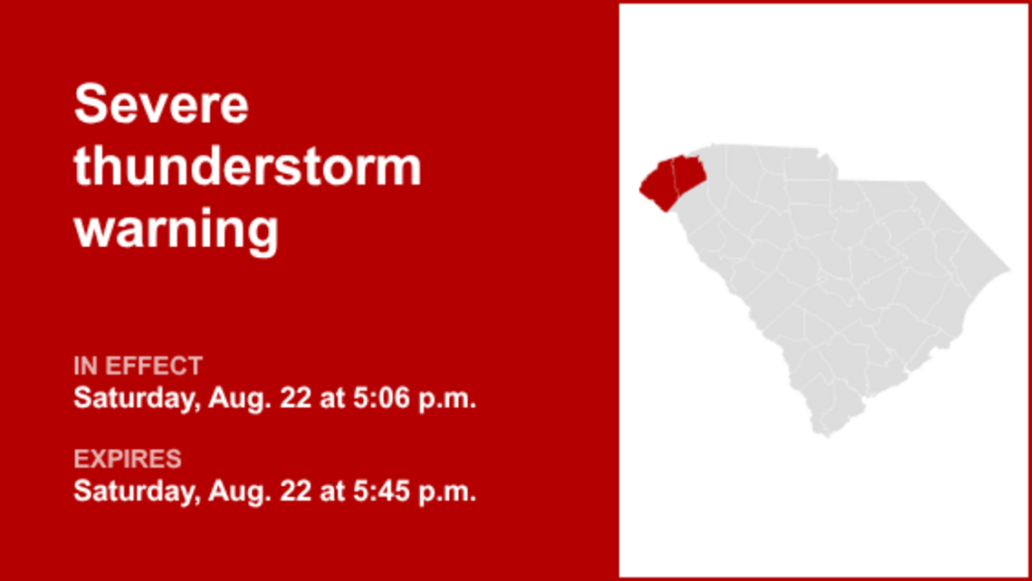 UPDATE: Severe thunderstorm warning for Greenville and Pickens counties Saturday evening 