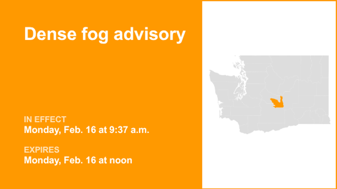 UPDATE: The current dense fog advisory for Kittitas Valley will expire at noon 