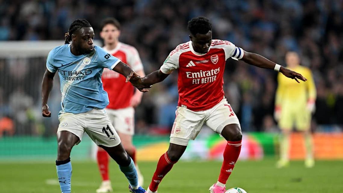  Saka has not played since the Carabao Cup final. | David Price/Arsenal FC/Getty Images 