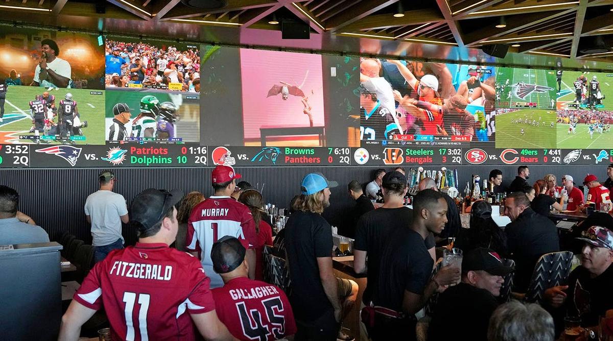  The BetMGM Sportsbook opened for business during the season opener between the Kansas City Chiefs and the Arizona Cardinals on the Great Lawn outside of State Farm Stadium. 