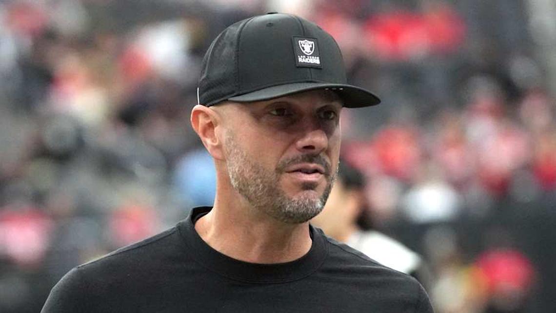  Jan 4, 2026; Paradise, Nevada, USA; Las Vegas Raiders general manager John Spytek reacts during the game against the Kansas City Chiefs at Allegiant Stadium. Mandatory Credit: Kirby Lee-Imagn Images | Kirby Lee-Imagn Images 