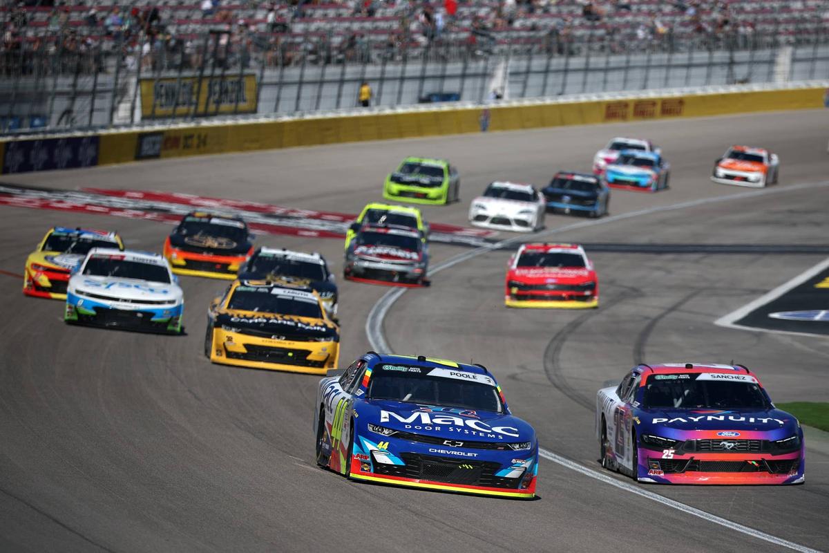 The NASCAR O'Reilly Auto Parts Series field races by at Las Vegas Motor Speedway. (Photo by Chris Graythen/Getty Images)