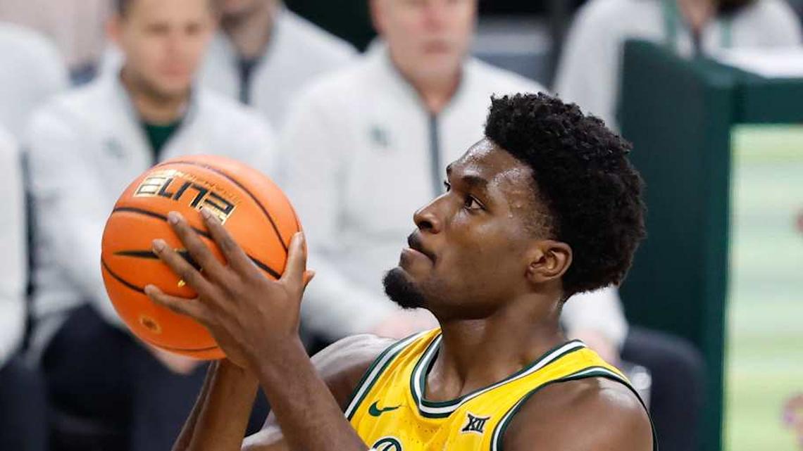  Mar 7, 2026; Waco, Texas, USA; Baylor Bears guard Tounde Yessoufou (24) shoots a free throw during the second half at Paul and Alejandra Foster Pavilion. Mandatory Credit: Chris Jones-Imagn Images | Chris Jones-Imagn Images 