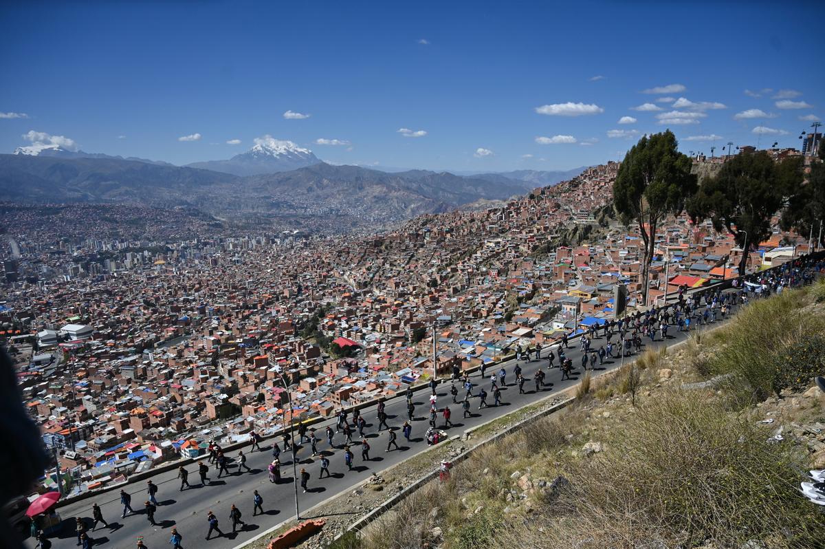 Demonstrators from mining unions take part in a protest against President Rodrigo Paz's government amid an ongoing economic and fuel crisis, in La Paz, Bolivia, May 14, 2026. REUTERS/Claudia Morales